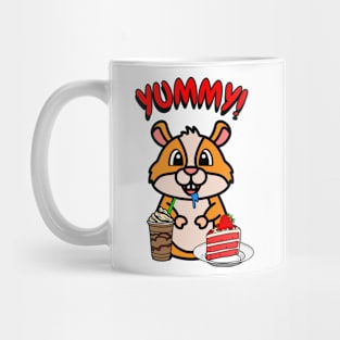 Cute orange pet is having coffee and cake Mug